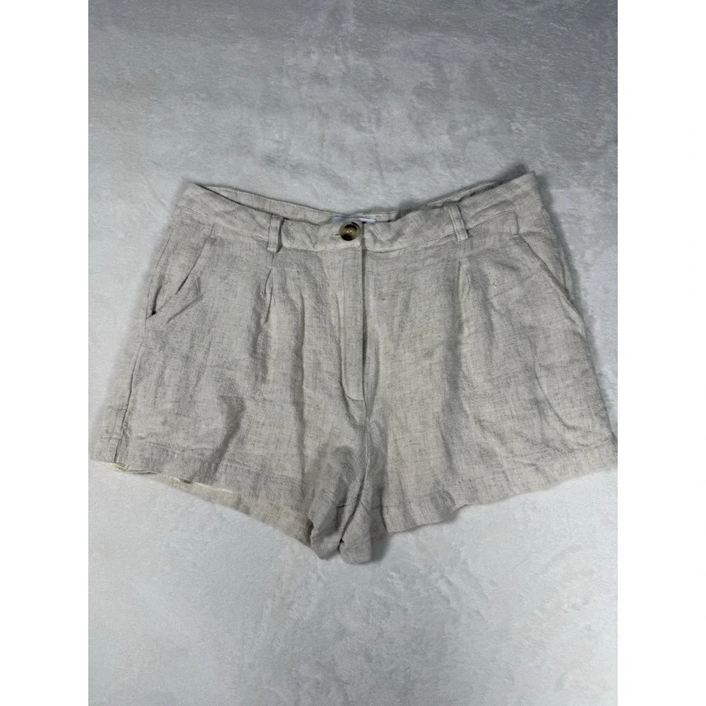Fate Linen Blend Shorts Womens Medium Beige Pleated Pockets Casual Summer